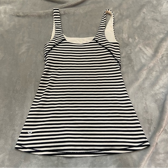 Lululemon Amala Tank Top Narrow Bold Stripe Black Angel Wing 21953 - Picture 7 of 11